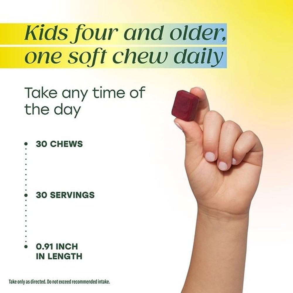 MegaFood One Daily Kids Multivitamin Soft Chews - Gomitas multivitamínicas para niños a partir de 4 años - Vitaminas B, C, D y E - Sabor a uva - 30 gominolas (2 paquetes)