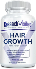 Research Verified Hair Growth Support - con Biotina, Bloqueadores DHT y Vitaminas - 180 Cápsulas - Suministro para 3 Meses