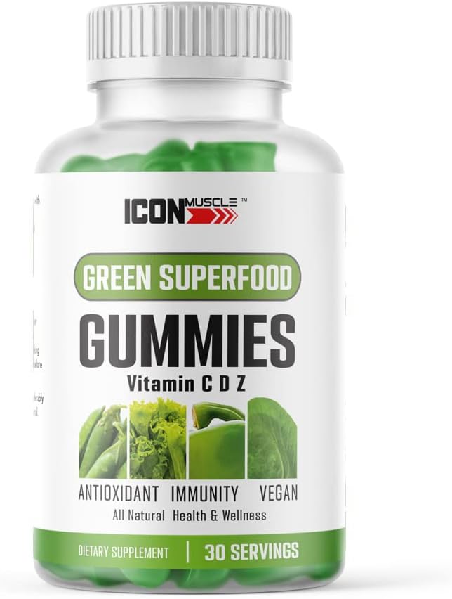 Icon Muscle Gominolas de Superalimentos Rojos y Verdes - Vitaminas C, D, Zinc - 30 Porciones