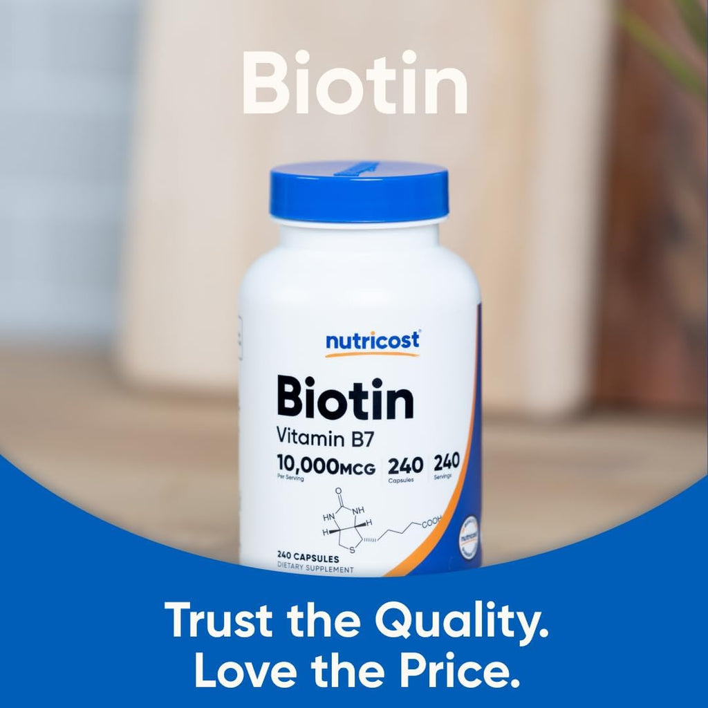 Nutricost Biotin (Vitamin B7) 10,000 mcg, 240 Capsules - Vegan, Gluten-Free Supplement
