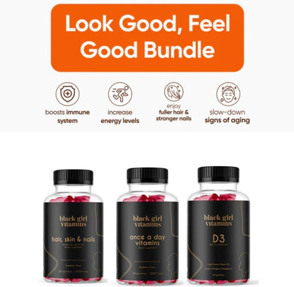 Look Good Feel Good Bundle – Hair Skin & Nails, Vitamin D3 & Multivitamin Gummies for Women – Image 2