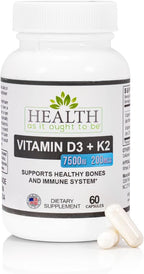 HAIOTB D3+K2: Vitamina D3 7500 UI + K2 200 mcg - 60 Cápsulas