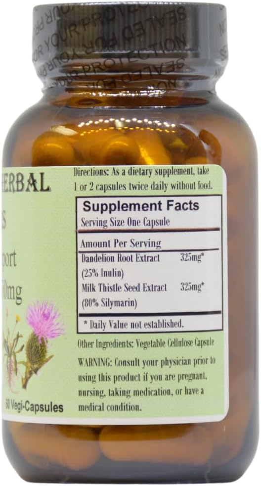 Barlowe's Herbal Elixirs Fórmula de Apoyo Hepático - Extracto de Diente de León y Cardo Mariano, 650mg, 60 Cápsulas Veganas