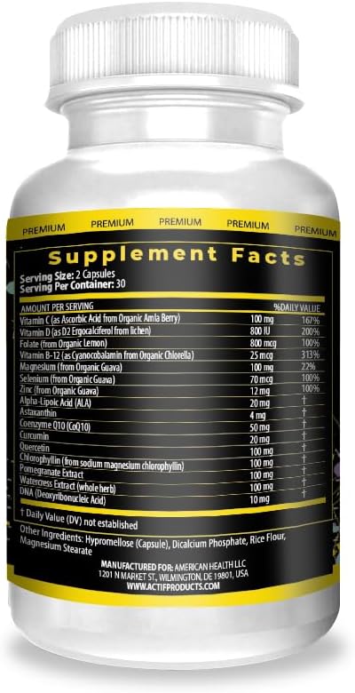 ACTIF DNA Mega Support con 15+ Factores Avanzados - Non-GMO, Acción Rápida, 60 Cápsulas