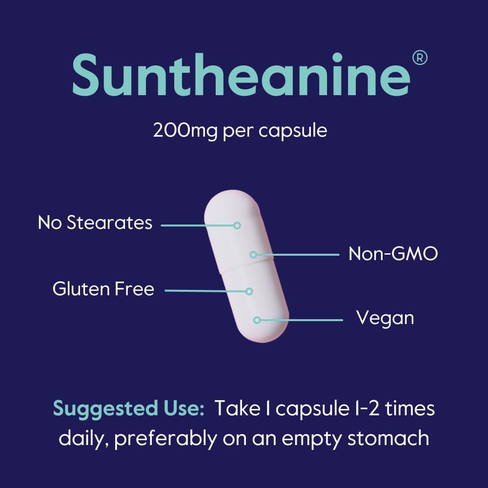 BESTVITE Double Strength Suntheanine L-Teanina 200 mg – 60 Cápsulas Vegetarianas