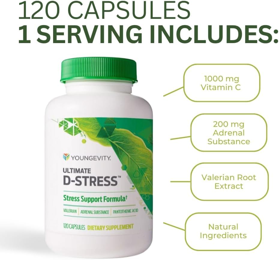 Youngevity Ultimate D-Stress – Suplemento para el Estrés con Magnesio, Valeriana y Vitaminas B – 120 Cápsulas (Pack de 4)