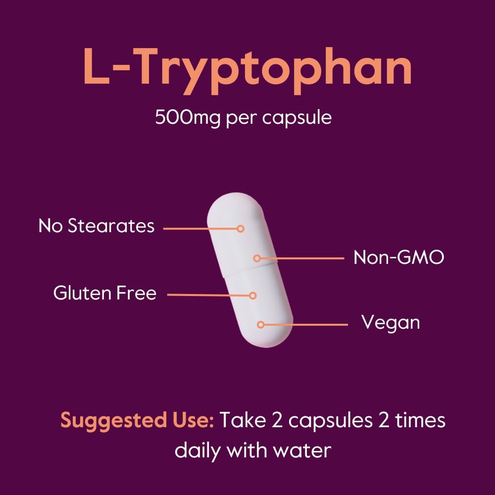BESTVITE L-Triptófano 500 mg por Cápsula (120 Cápsulas Vegetarianas) - Sin Estearatos - Sin Sílice - Sin Gelatina - Vegano - Sin Gluten - No OGM