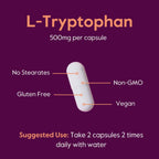 BESTVITE L-Triptófano 500 mg por Cápsula (120 Cápsulas Vegetarianas) - Sin Estearatos - Sin Sílice - Sin Gelatina - Vegano - Sin Gluten - No OGM
