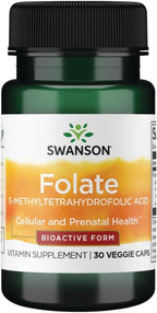 Swanson Folato (Ácido 5-Metiltetrahidrofólico) 400 mcg 30 Cápsulas Veganas (Paquete de 4)