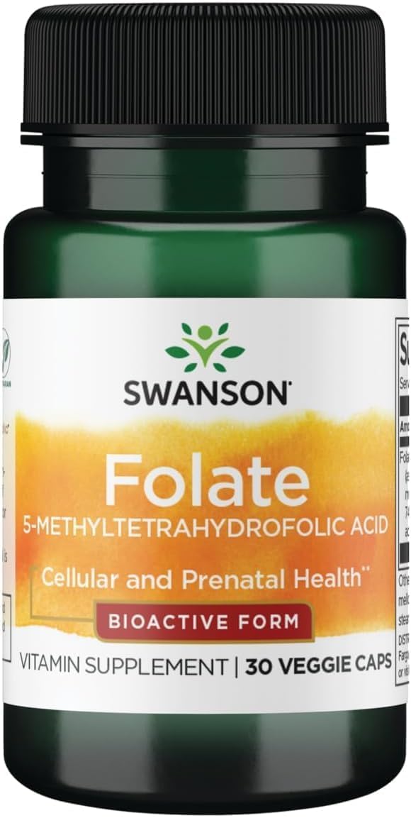 Swanson Folato (Ácido 5-Metiltetrahidrofólico) 400 mcg 30 Cápsulas Veganas (Paquete de 4)