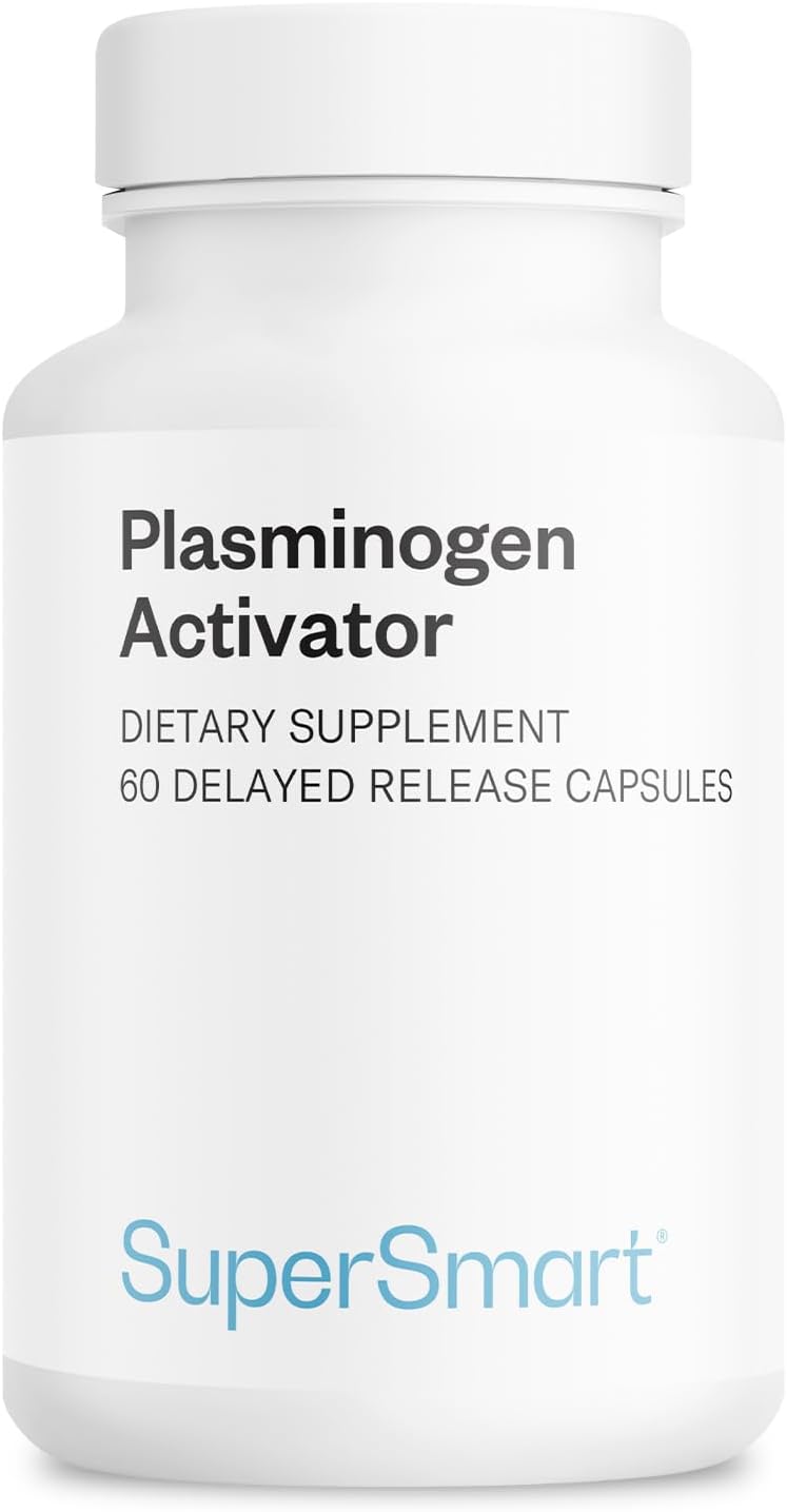 Supersmart Activador del Plasminógeno (Fórmula Avanzada) - con Pterostilbeno, Nattokinasa, Serrapeptasa, OPC - Suplemento Antioxidante de Alta Potencia | No-GMO y Sin Gluten - 60 Cápsulas de Liberación Retardada
