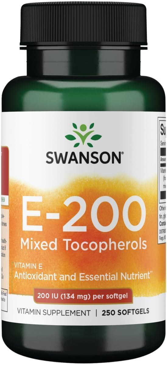 Swanson Vitamina E Mezcla de Tocoferoles 200 UI (134 mg), 250 Cápsulas Blandas
