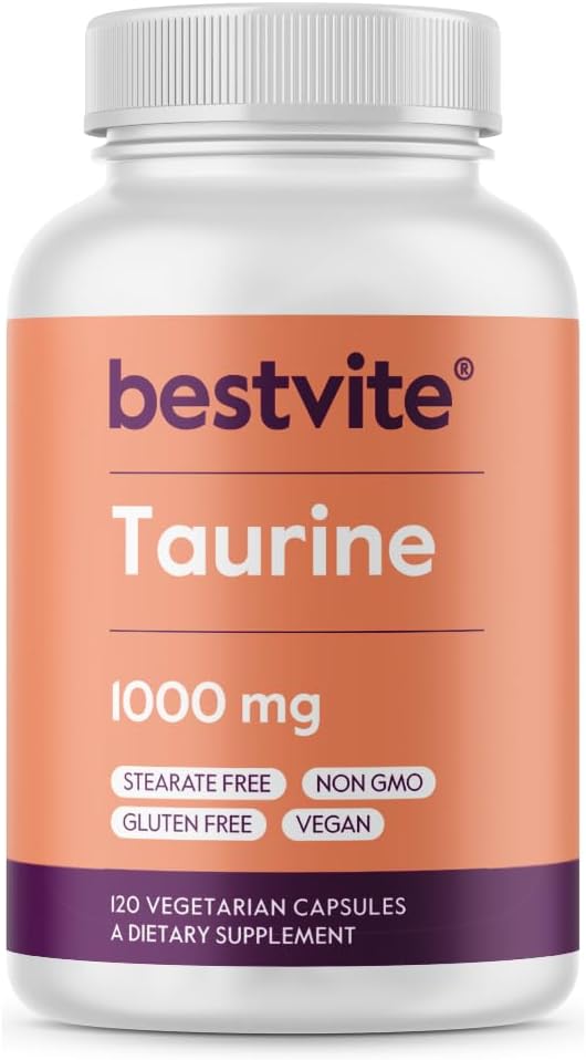 BESTVITE Taurina 1000mg (120 Cápsulas Vegetales) - Sin Estearatos - Sin Rellenos - Vegano - Sin Gluten