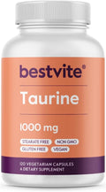 BESTVITE Taurina 1000mg (120 Cápsulas Vegetales) - Sin Estearatos - Sin Rellenos - Vegano - Sin Gluten