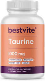 BESTVITE Taurina 1000mg (120 Cápsulas Vegetales) - Sin Estearatos - Sin Rellenos - Vegano - Sin Gluten