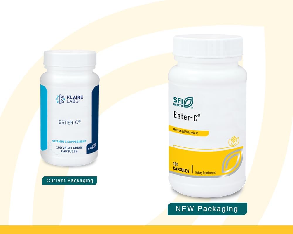 Klaire Labs SFI Health Ester-C - 500 mg de Vitamina C Tamponada - No Ácida, Suave para el Estómago - 100 Cápsulas