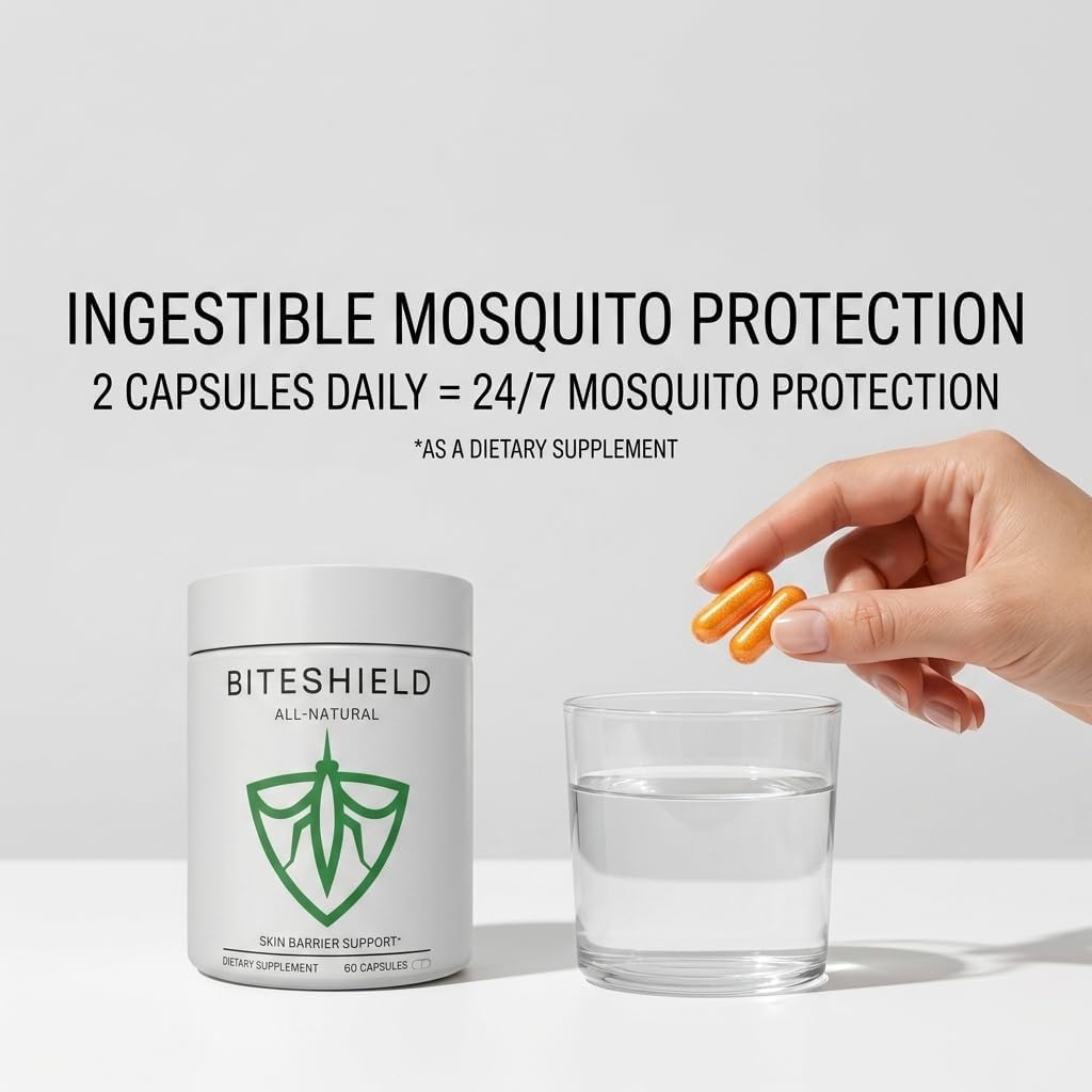 BITESHIELD Repelente de Mosquitos Oral — Suplemento Ingerible Diario, 60 Cápsulas