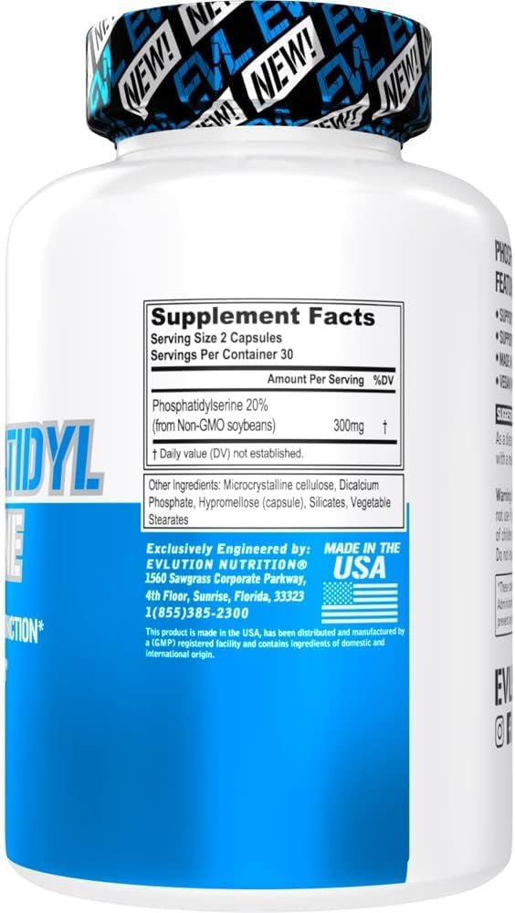EVLution Nutrition Phosphatidylserine - 300mg por Dosis - Suplemento Nootrópico Vegano y No GMO (30 Dosis)