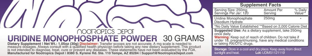 Nootropics Depot Uridina Monofosfato Polvo (Disódico) - 30 Gramos