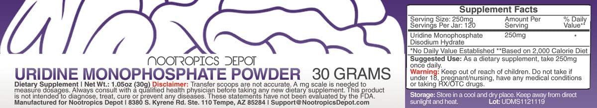 Nootropics Depot Uridina Monofosfato Polvo (Disódico) - 30 Gramos