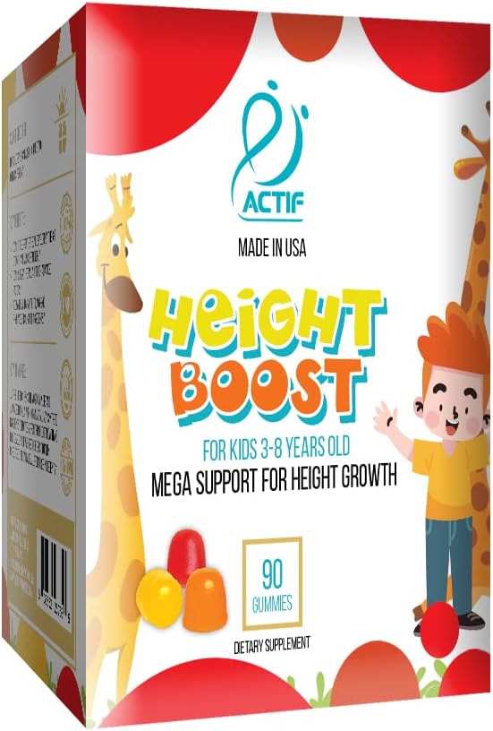 Actif Height Boost Mega Support para Niños de 3 a 8 Años, Fórmula de Crecimiento con 10+ Factores, 60 Gominolas, Sabor Fresa