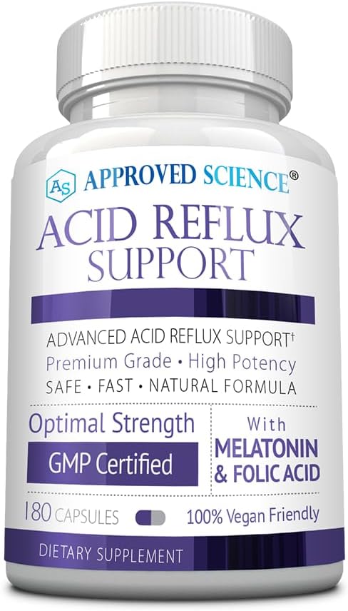 Approved Science Acid Reflux Support con Melatonina, Raíz de Malvavisco y L-Taurina - 360 Cápsulas Veganas