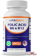 Vitamatic Ácido Fólico, Vitamina B12 y B6 – 180 Comprimidos de Disolución Rápida