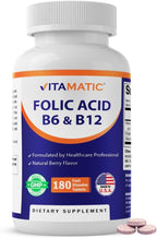Vitamatic Ácido Fólico, Vitamina B12 y B6 – 180 Comprimidos de Disolución Rápida