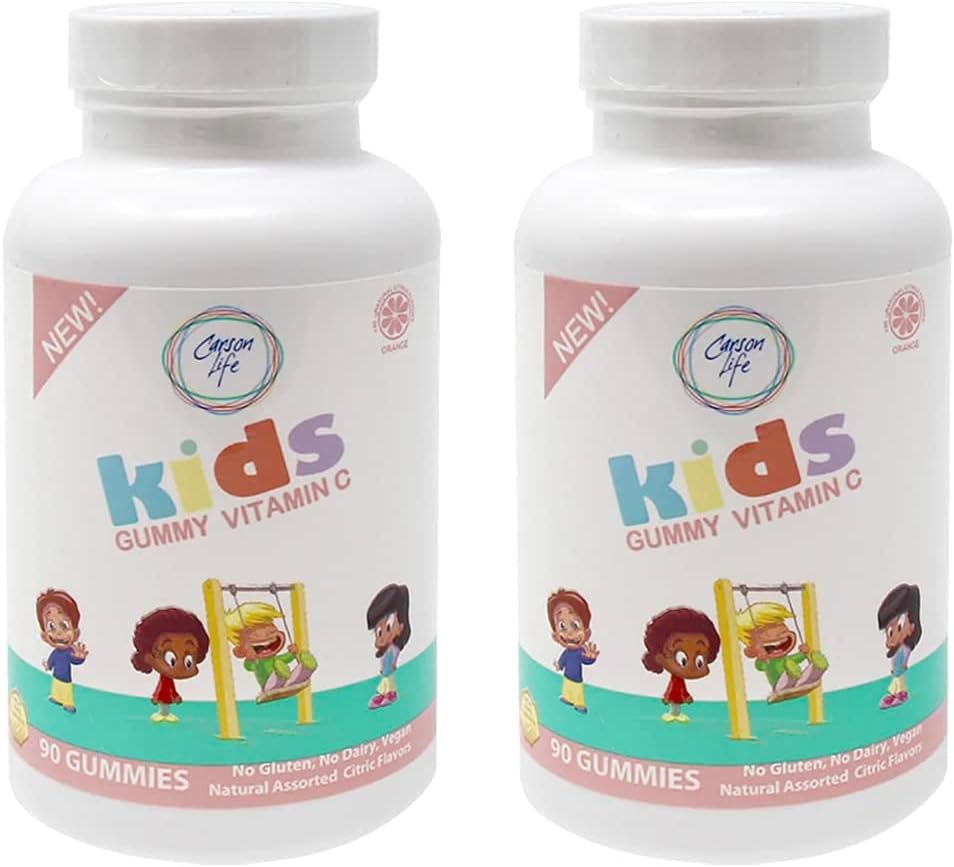Carson Life Gomitas de Vitamina C para Niños 2 Pack - Sabor Naranja con Escaramujo y Betacaroteno - Gomitas Veganas de Pectina Cítrica - 90 Gomitas Cada Una