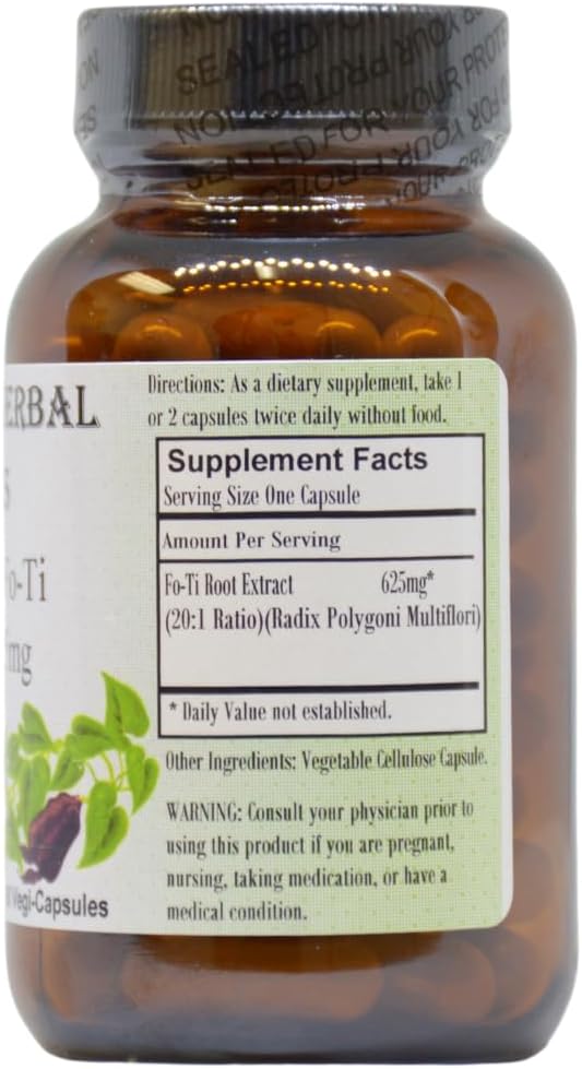 Fo-Ti | Extracto 20:1 de He Shou Wu | 625mg por Cápsula | 60 Cápsulas Vegetales | Suplemento Herbal Tradicional Chino | Sin Estearatos | Envase de Vidrio