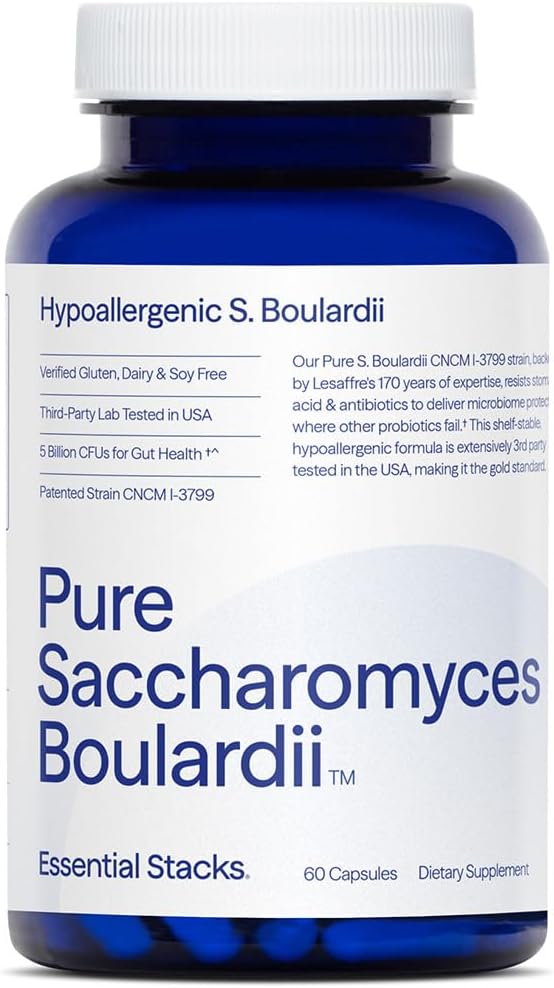 Essential Stacks Probiótico Saccharomyces Boulardii – 5 Mil Millones de UFC (60 Cápsulas)