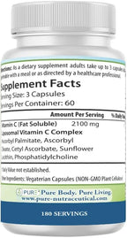 PURE® Vitamina C Liposomal 2100 mg - 180 Cápsulas, 60 Dosis - Alta Absorción con Lecitina de Girasol - Antioxidante para el Sistema Inmunitario y Colágeno - Fabricado en EE. UU.