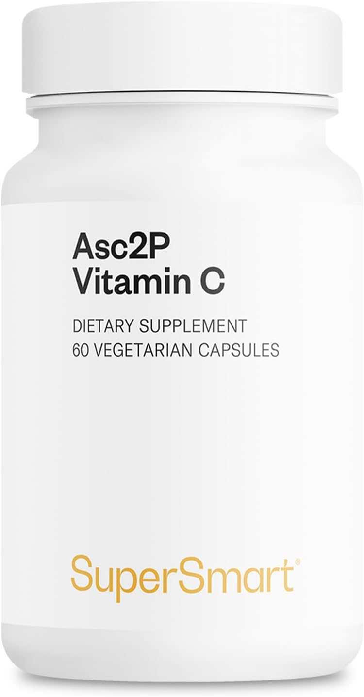 Supersmart Asc2P Vitamina C 500 mg al día (fórmula avanzada) - Suplemento de magnesio-ascorbil-fosfato | Sin OGM y sin gluten - 60 cápsulas vegetales