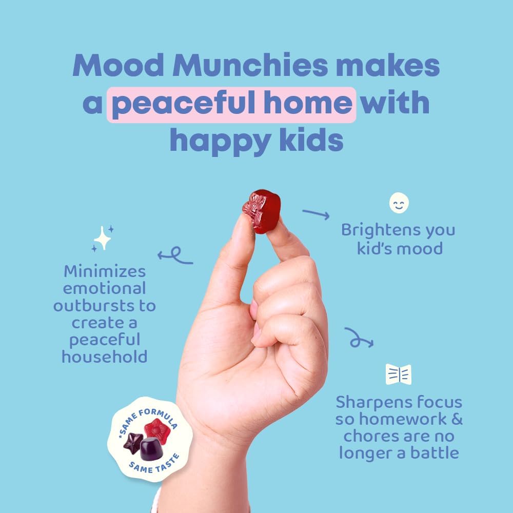 JoySpring Mood Munchies Gominolas de Azafrán para Niños 4+ - Extracto de Azafrán con GABA, Pasiflora y Hierba de San Juan - Vegano, Sin Azúcar