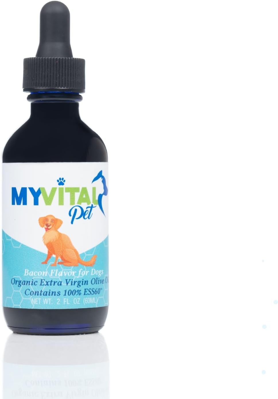 ESS60 Aceite de Oliva Virgen Extra Orgánico con Sabor Bacon para Perros - Complemento Alimenticio para Flexibilidad, Energía e Inmunidad (60 ml)