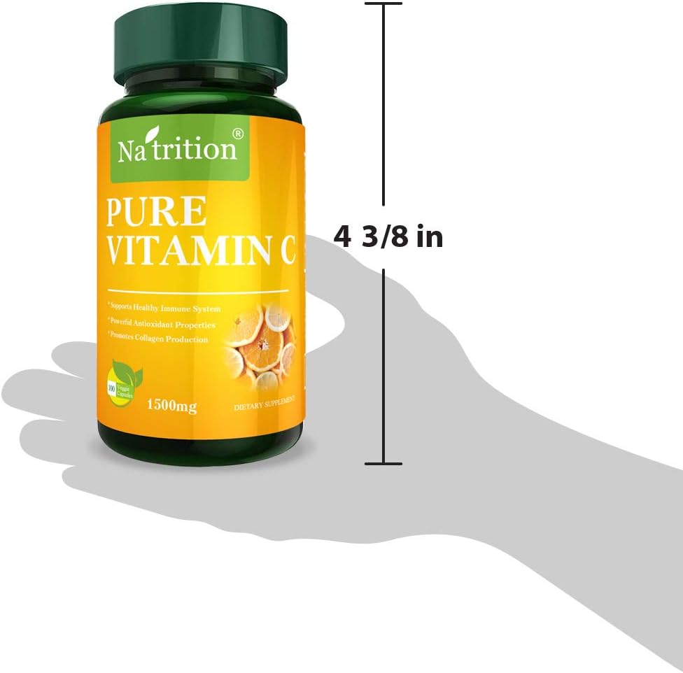 Na'trition Vitamina C Pura Cápsulas Vegetarianas 1500 mg por Ración | Suplemento para el Sistema Inmunológico y Antioxidante | No GMO y Sin Gluten | 50 Días