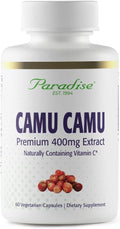 Paradise Herbs, Extracto Orgánico de Camu Camu, 400 mg, Rico en Vitamina C, Puro y Potente, Sin Gluten, No GMO, Vegano, 60 Cápsulas