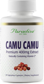 Paradise Herbs, Extracto Orgánico de Camu Camu, 400 mg, Rico en Vitamina C, Puro y Potente, Sin Gluten, No GMO, Vegano, 60 Cápsulas