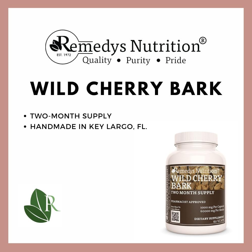 Corteza de Cerezo Silvestre (Wild Cherry Bark) | 1000 mg, 60 Cápsulas Veganas | Suplemento Herbal