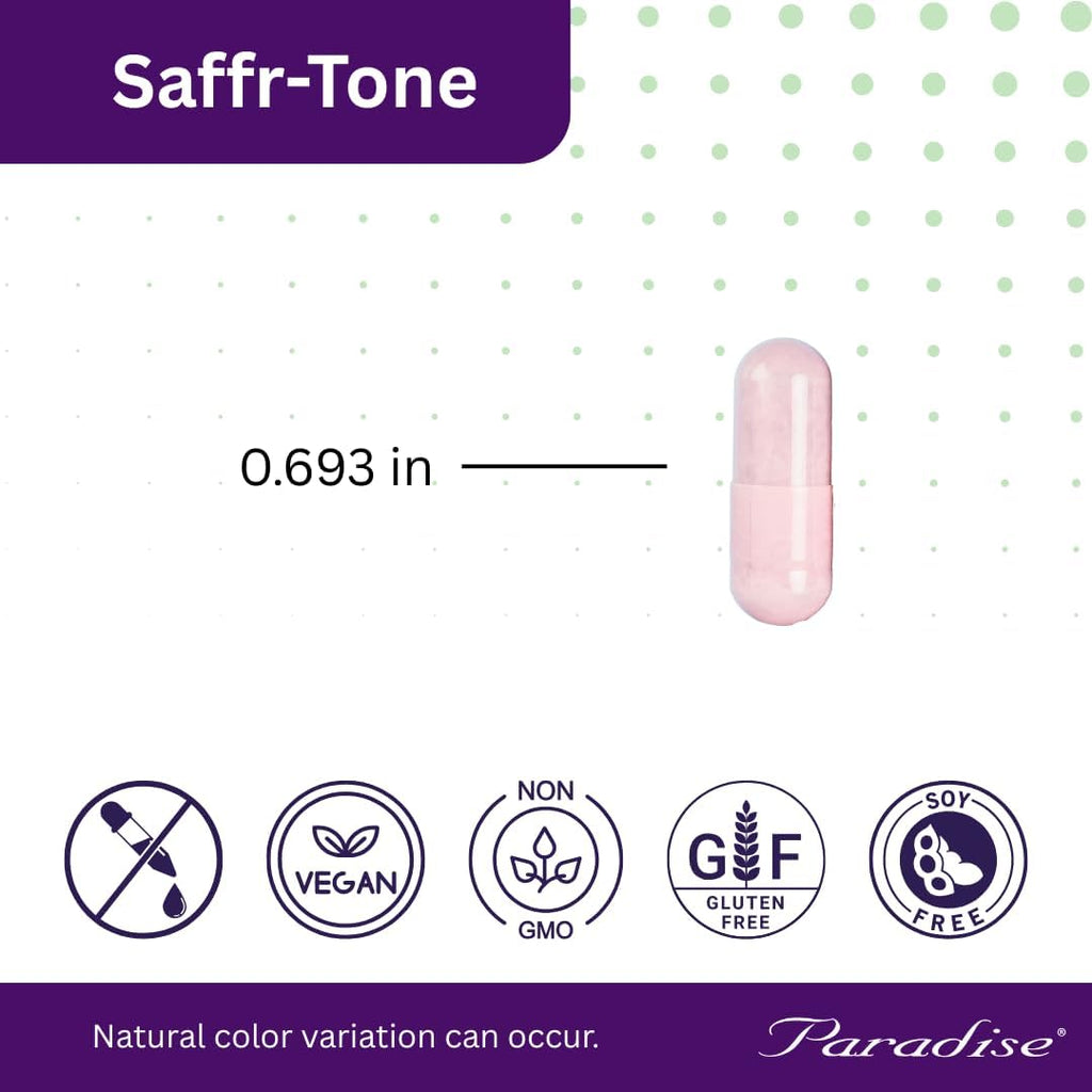 Paradise Herbs Saffr-Tone, Saffron Extract, Active Whole Spectrum, 60 Vegetarian Capsules
