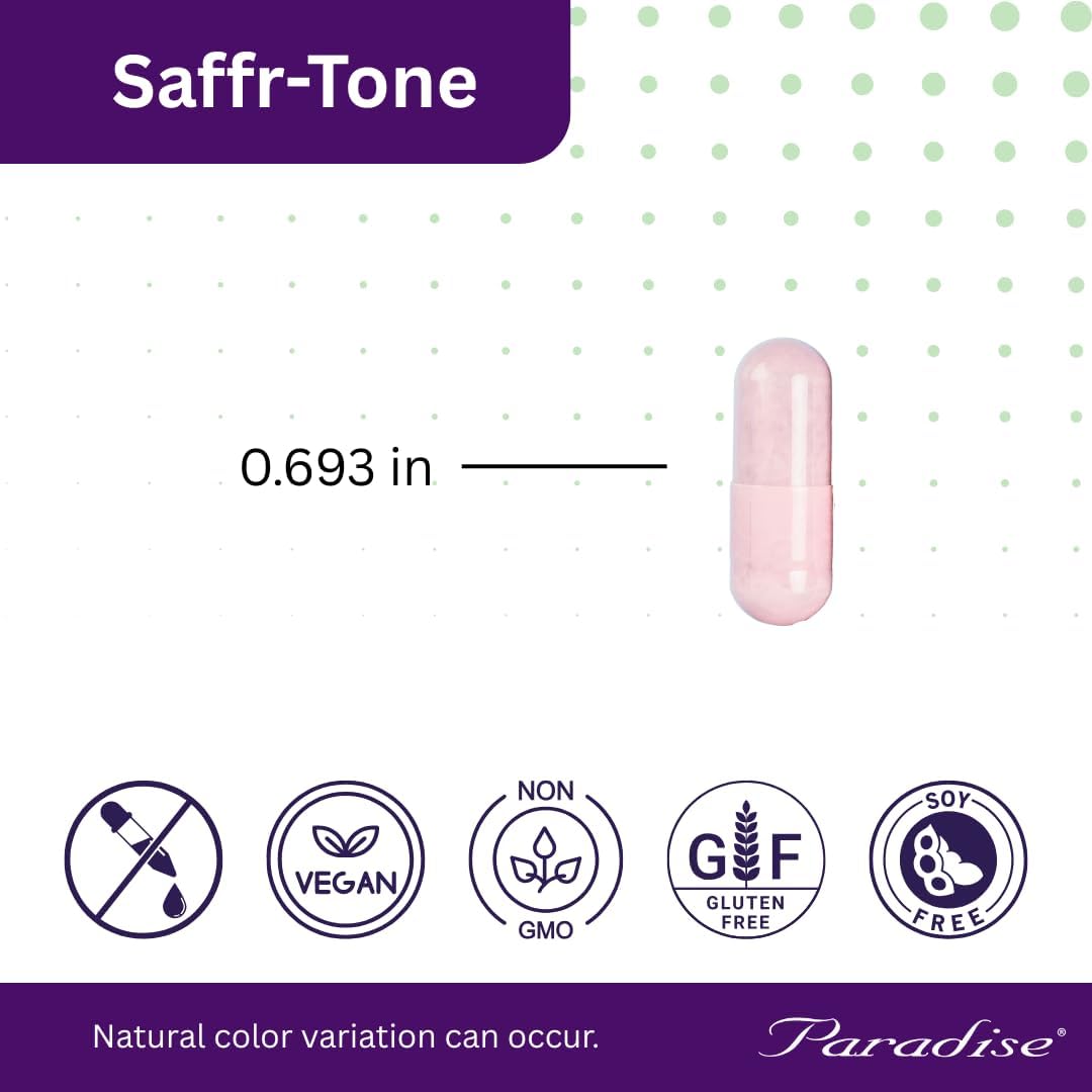 Paradise Herbs Saffr-Tone, Saffron Extract, Active Whole Spectrum, 60 Vegetarian Capsules