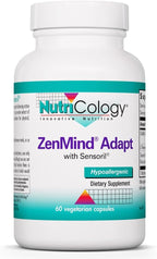 NutriCology ZenMind Adapt - 200 mg L-Teanina, 125 mg Ashwagandha y 550 mg GABA - Apoyo al Estrés y la Calma - 60 Cápsulas Vegetarianas