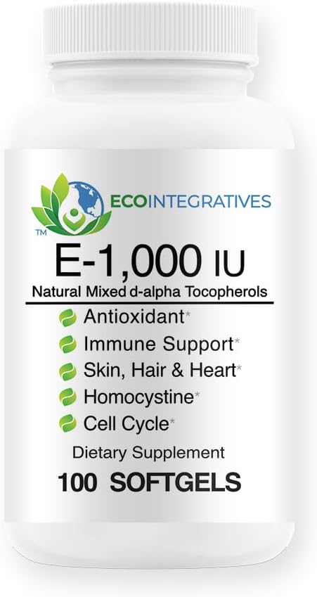 EcoIntegratives E-1,000 iu All Natural Forms of Vitamin E Mixed Tocopherols - 100 Softgels