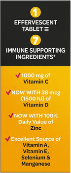 Airborne 1000mg Vitamina C con Vitamina D + Zinc Multivitamínico Sin Azúcar Comprimidos Efervescentes Sabor Very Berry, 30 Comprimidos (2 Pack)