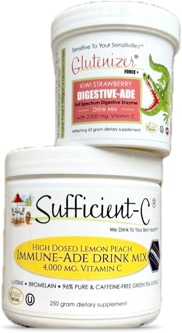 Sufficient-C Lemon Peach Immune-ade & Glutenizer Force Plus Kiwi Strawberry Digestive-ade - Pack Ahorro