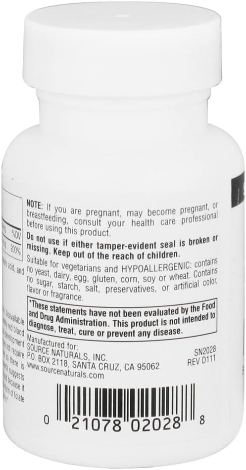 Source Naturals MegaFolinic 800 mcg Ácido Fólico Bioactivo, 120 Comprimidos