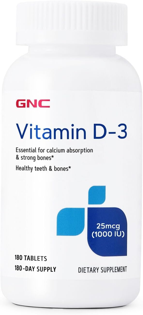 GNC Vitamina D-3 25mcg (1000 UI) para Huesos y Dientes Saludables - 180 Comprimidos