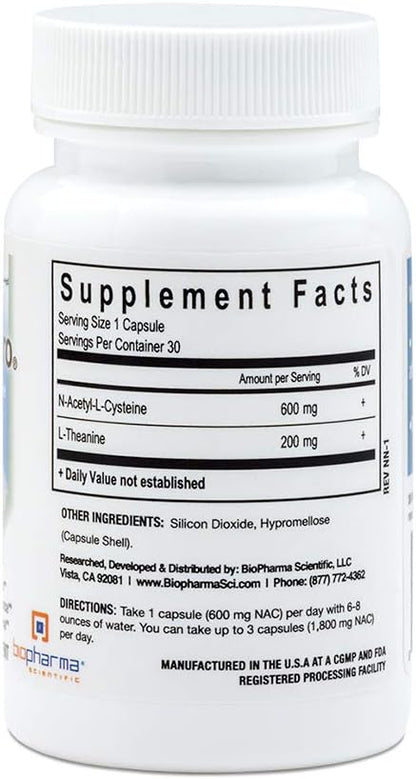 Biopharma Scientific NanoNeuro - Apoyo Cerebral con NAC 600mg y L-Theanine 200mg, 30 cápsulas – Image 4
