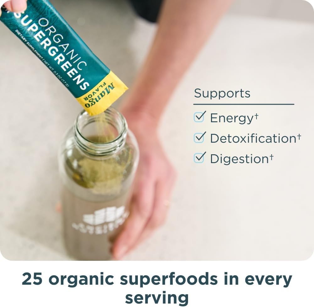 Ancient Nutrition SuperGreens Powder con Probióticos - Sabor Mango Orgánico - 16 Sticks