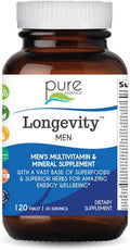 Pure Essence Labs Longevity Multivitamínico para Hombres Mayores de 40 Años - con Superalimentos, Minerales, Enzimas, Vitamina D3, B12, Biotina - 120 Comprimidos
